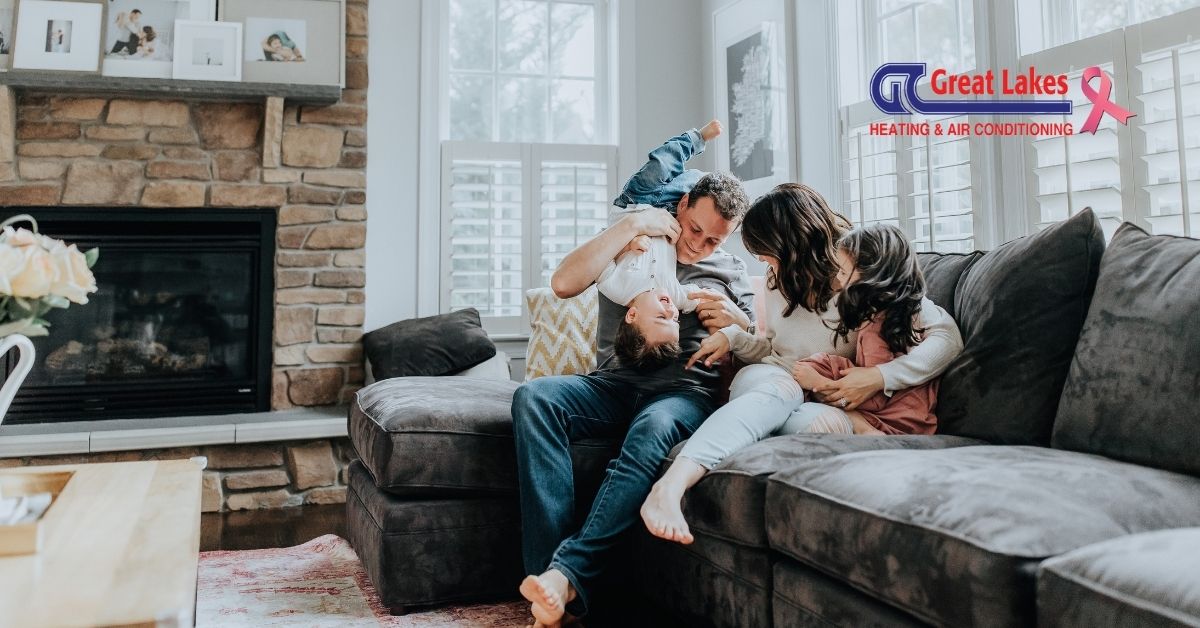 A family enjoying themselves at home.